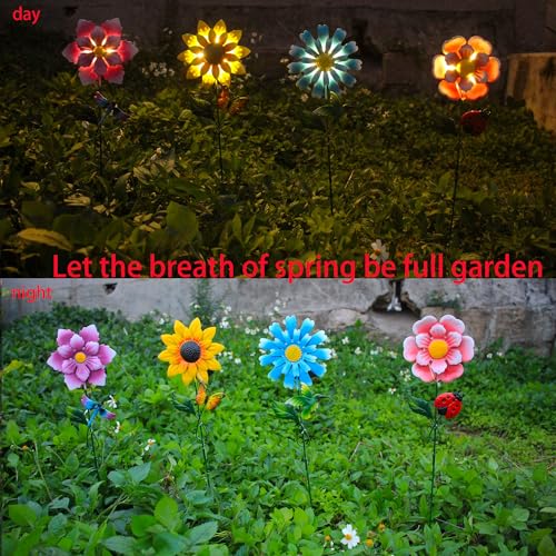 GUANFU Solar Garden Stakes Lights for Outdoor Decor, 4 Pack Waterproof Metal Art Stick Flowers, Light for Outside Garden Patio Pathway Yard Backyard Porch Lawn - Image 4