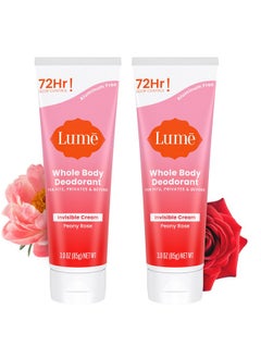 Lume Lume Whole Body Deodorant - Invisible Cream Tube - 72 Hour Odor Control - Aluminum Free, Baking Soda Free, Skin Safe - 3.0 ounce (Pack of 2) (Peony Rose)  - Image 1