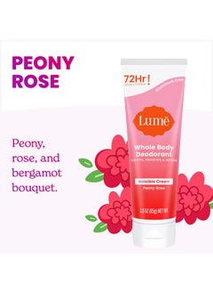 Lume Lume Whole Body Deodorant - Invisible Cream Tube - 72 Hour Odor Control - Aluminum Free, Baking Soda Free, Skin Safe - 3.0 ounce (Pack of 2) (Peony Rose)  - Image 4