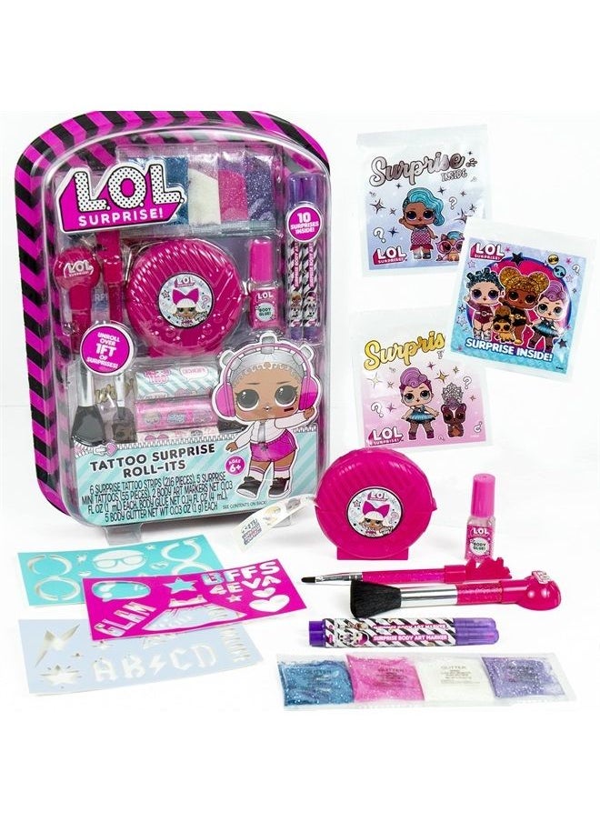 L.O.L. SURPRISE! Tattoo Roll-Its by Horizon Group USA, LOL Surprise Tattoos for Kids, Unroll Over 1 ft. of Surprises, Includes Temporary Tattoos, Body Art Markers, Stencils, Glitter, Body Gems & More  - Image 1