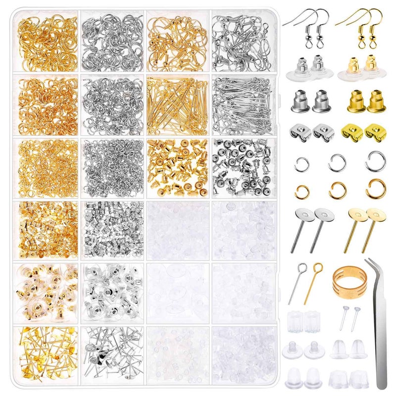 Anezus Earring Making Kit with Earring Hooks Findings Earring Backs Posts Jump Rings for Jewelry Making Supplies 2320Pcs