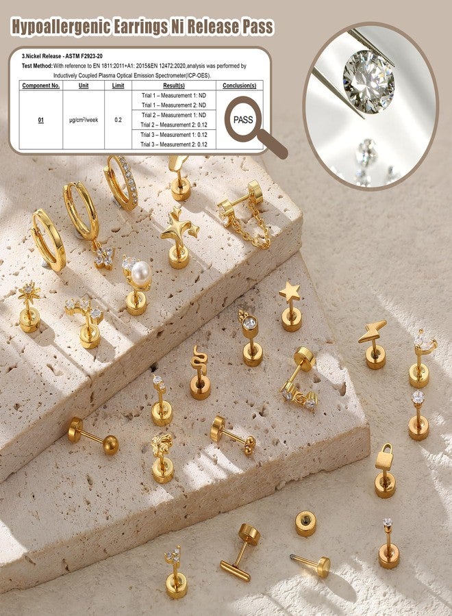 Jstyle 25 Pcs Hypoallergenic Earrings for Sensitive Ears Surgical Stainless Steel Earrings for Women Dainty Flat Back Earring Studs Hoop Cartilage Earring Set for Multiple Piercing, Stainless Steel - Image 4