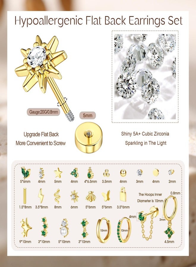 Jstyle 25 Pcs Hypoallergenic Earrings for Sensitive Ears Surgical Stainless Steel Earrings for Women Dainty Flat Back Earring Studs Hoop Cartilage Earring Set for Multiple Piercing, Stainless Steel - Image 2