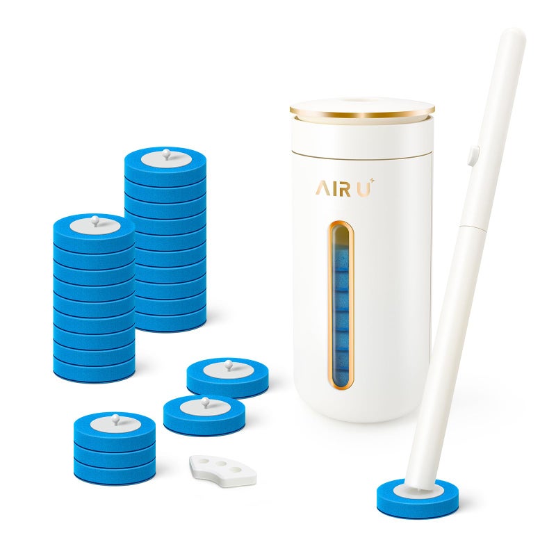 AIR U+ Disposable Toilet Brush, Toilet Bowl Cleaning System with 24 Count Wand Refill, Clean Brush Starter Kit with 1 Toilet Wand, 1 Storage Caddy and 1 Fragrant Tablet (1 + 24) - Image 1