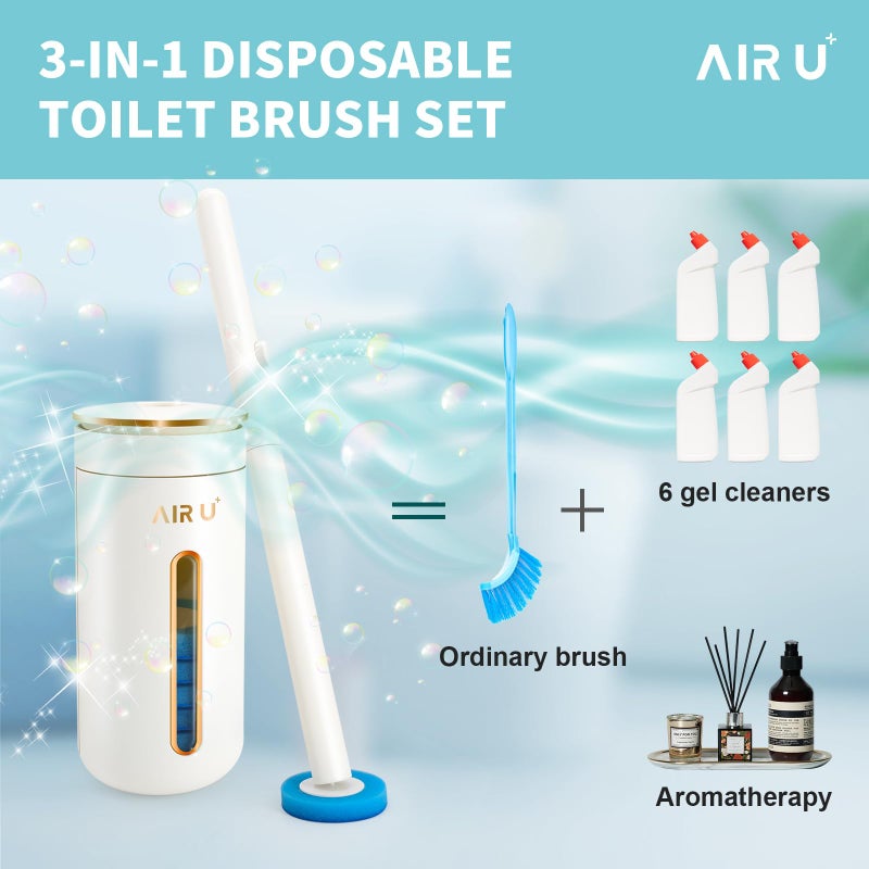 AIR U+ Disposable Toilet Brush, Toilet Bowl Cleaning System with 24 Count Wand Refill, Clean Brush Starter Kit with 1 Toilet Wand, 1 Storage Caddy and 1 Fragrant Tablet (1 + 24) - Image 3