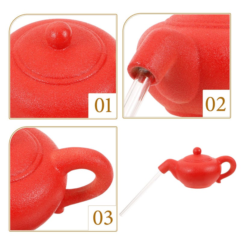 Floating Teapot Water Fountain Red Desktop Decorative Waterfall For Home Office Relaxation - Image 4