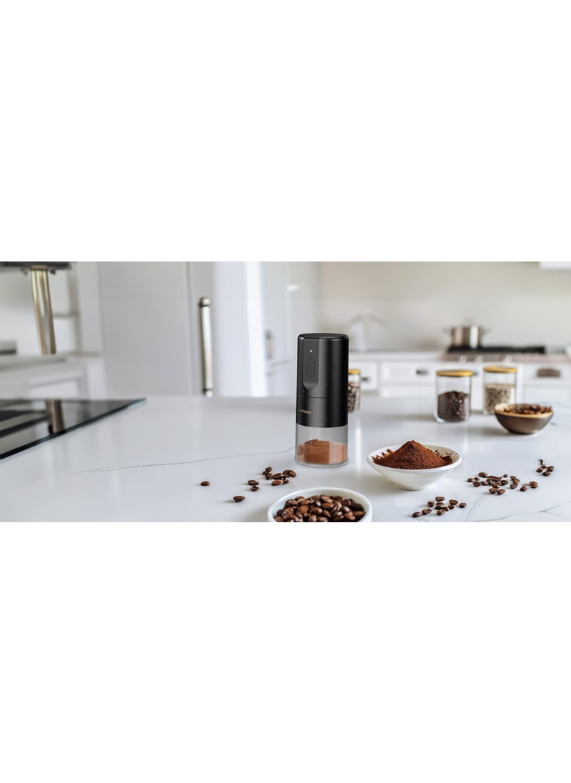LePRESSO 160g Conical Burr Grinder with Adjustable Grind Size / User-Friendly Interface / Rechargeable / Portable Coffee Grinder / One-Click Operation / 25g Bean Capacity / Type-C Charging Port - Black  - Image 3