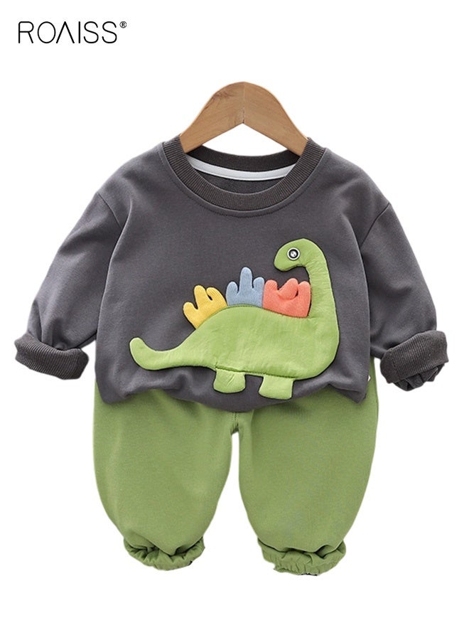 رويس 2 قطعة من ملابس الخريف والربيع للأولاد، طقم أنيق من قميص من النوع الثقيل وسروال للأطفال الصغار، قميص بياقة مستديرة وأكمام طويلة وسروال بخصر مطاطي وأساور، مناسب للارتداء اليومي أو أي مناسبة - Image 1