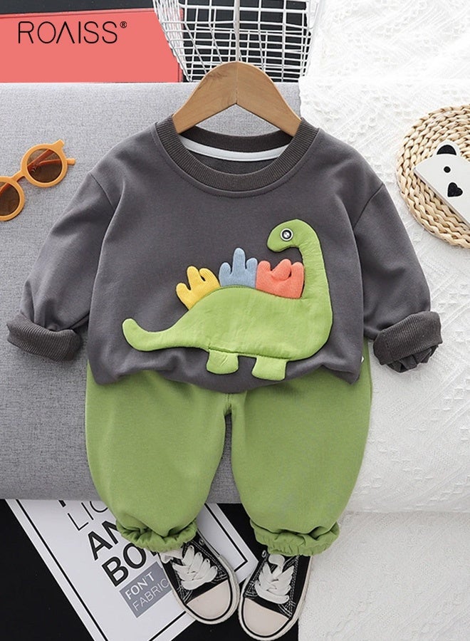 رويس 2 قطعة من ملابس الخريف والربيع للأولاد، طقم أنيق من قميص من النوع الثقيل وسروال للأطفال الصغار، قميص بياقة مستديرة وأكمام طويلة وسروال بخصر مطاطي وأساور، مناسب للارتداء اليومي أو أي مناسبة - Image 4