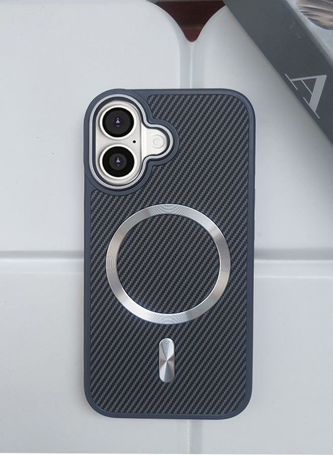 Magnetic Carbon Fiber Back Case for iPhone 16, Rugged Shockproof MagSafe Phone Case, Ultra Slim Case with Padded Interior to Prevent Your Phone's Back from Scratches, Supports Wireless Charging, Heavy Duty Protection and Anti-Scratch, for iPhone 16 - Grey  - Image 2