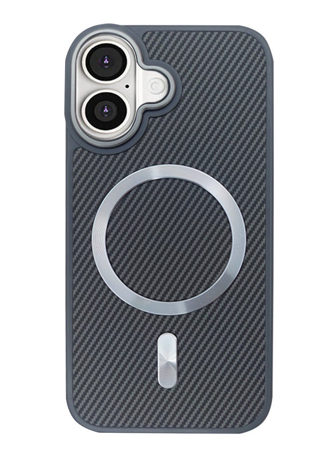 Magnetic Carbon Fiber Back Case for iPhone 16, Rugged Shockproof MagSafe Phone Case, Ultra Slim Case with Padded Interior to Prevent Your Phone's Back from Scratches, Supports Wireless Charging, Heavy Duty Protection and Anti-Scratch, for iPhone 16 - Grey  - Image 1