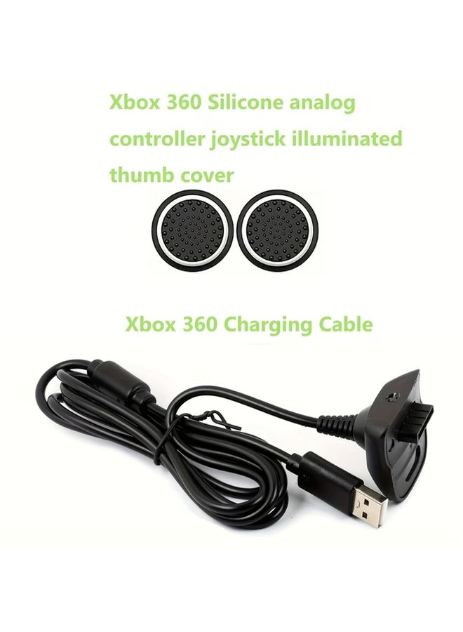 كابل شحن USB لجهاز تحكم Xbox 360 قطعة واحدة مع 2 غطاء عصا تحكم مضيء - Image 1