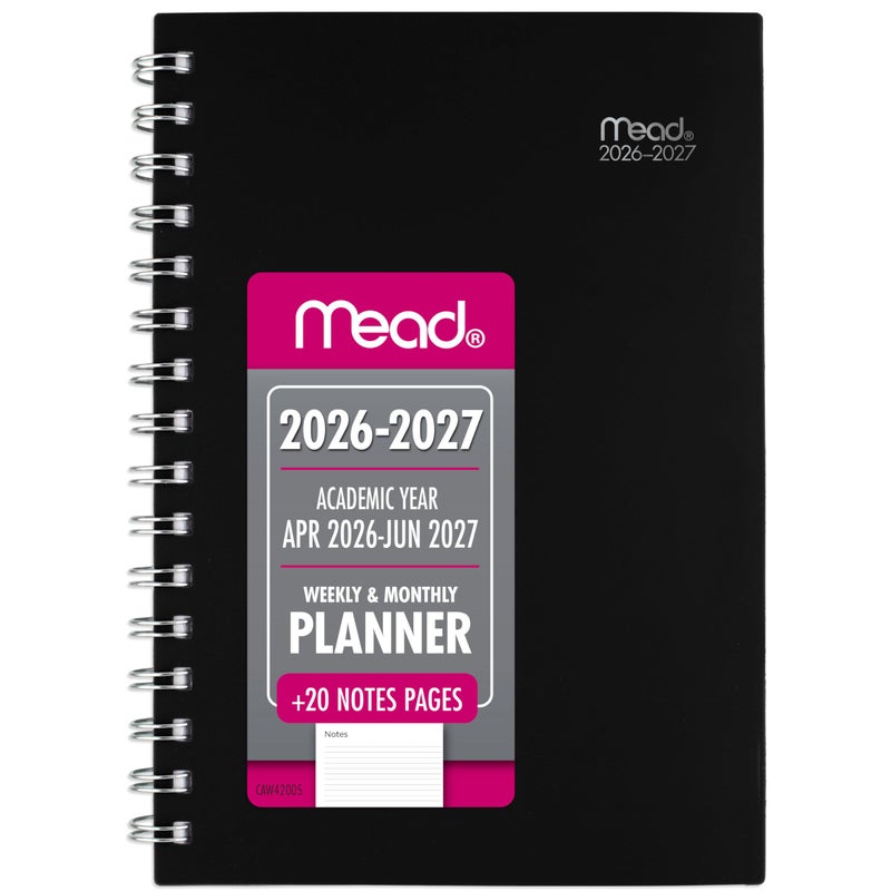 Mead Planner 2026-2027 Weekly & Monthly Academic 15-Month April-June, 5-1/2" x 8-1/2", Basic, Black (CAW42005) - Image 1