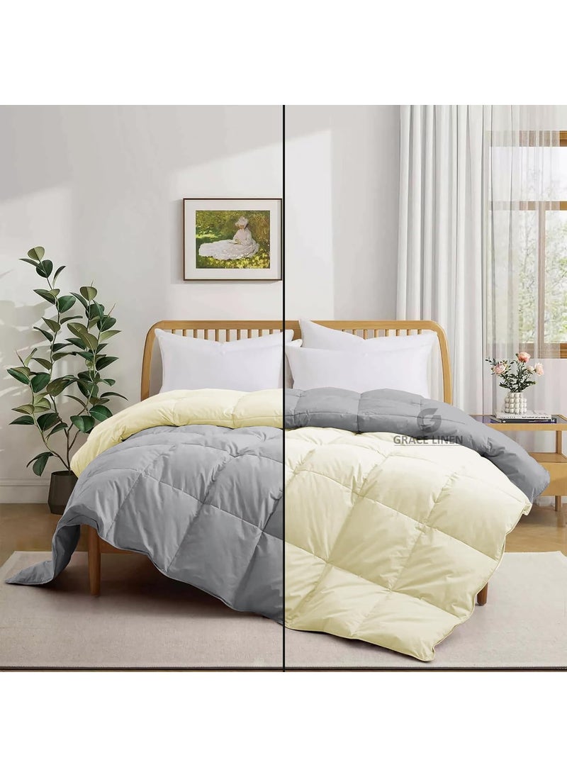 Grace Linen 500 GSM Winter Comforter Single Size 60X90 Unique Design Heavy Winter Comforter 500 GSM Microfiber Fill DuvetBlanket Single Size IvorySilver Grey Color  - Image 1