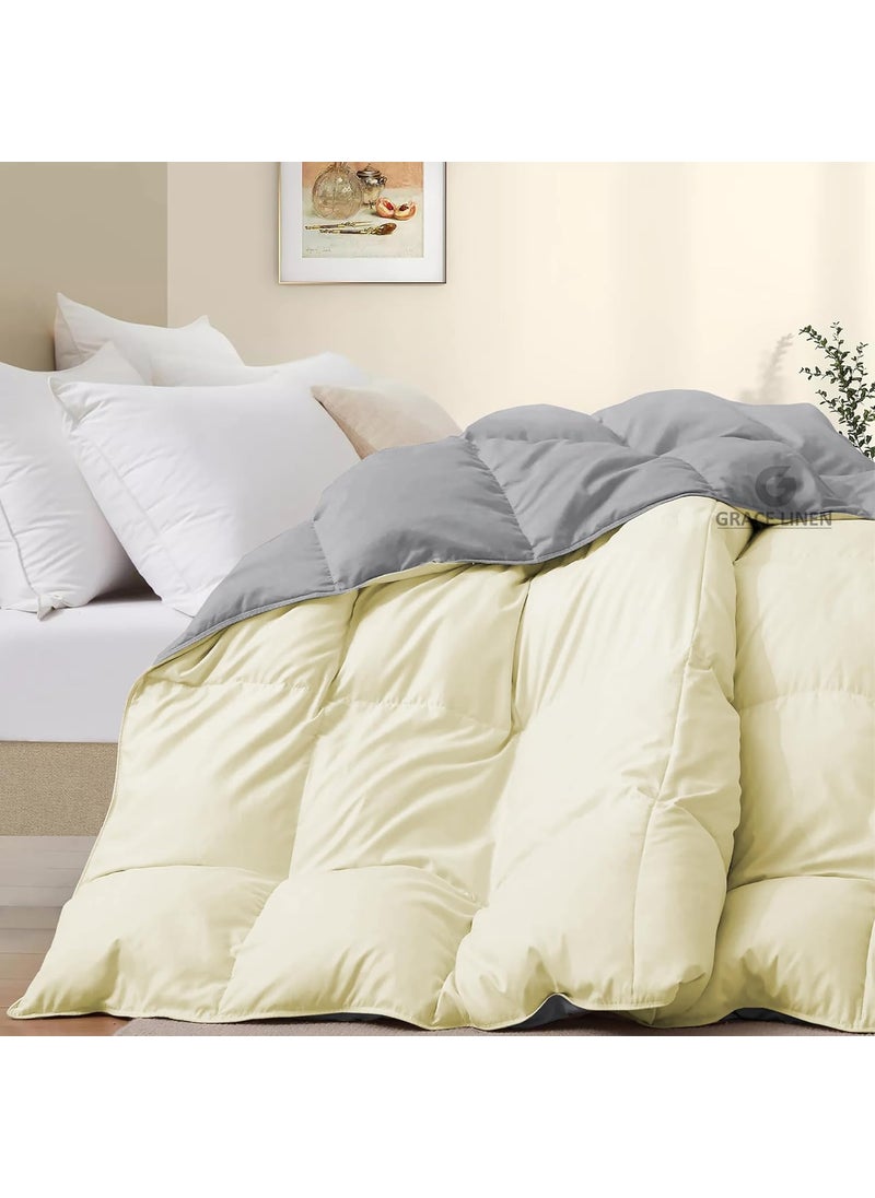 Grace Linen 500 GSM Winter Comforter Single Size 60X90 Unique Design Heavy Winter Comforter 500 GSM Microfiber Fill DuvetBlanket Single Size IvorySilver Grey Color  - Image 3