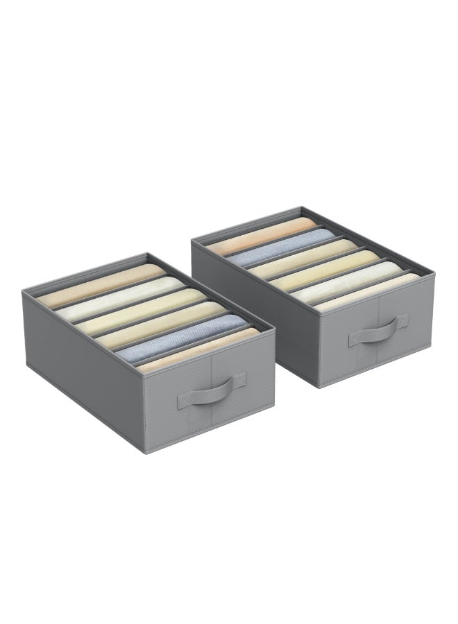 SONGMICS Set of 2 Drawer Organisers, 6-Compartment Closet Organisers, Foldable Wardrobe Clothes Organisers, 42 x 30 x 17 cm, for Pants, Clothes, Dove Grey - Image 1