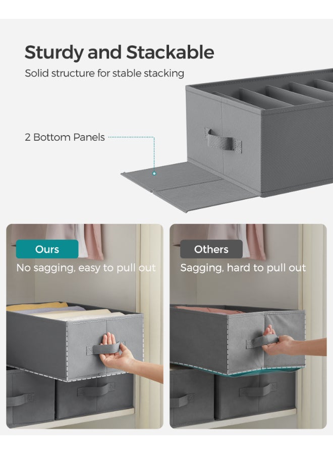 SONGMICS Set of 2 Drawer Organisers, 6-Compartment Closet Organisers, Foldable Wardrobe Clothes Organisers, 42 x 30 x 17 cm, for Pants, Clothes, Dove Grey - Image 4