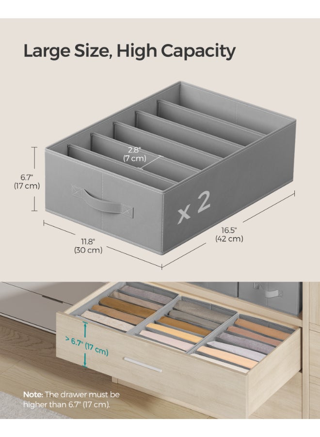 SONGMICS Set of 2 Drawer Organisers, 6-Compartment Closet Organisers, Foldable Wardrobe Clothes Organisers, 42 x 30 x 17 cm, for Pants, Clothes, Dove Grey - Image 5