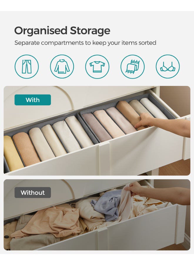 SONGMICS Set of 2 Drawer Organisers, 6-Compartment Closet Organisers, Foldable Wardrobe Clothes Organisers, 42 x 30 x 17 cm, for Pants, Clothes, Dove Grey - Image 3