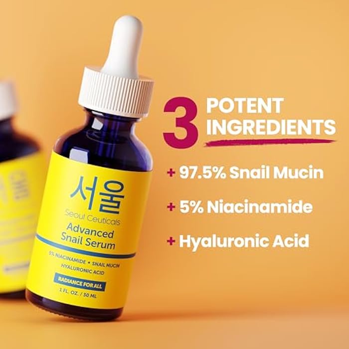 SeoulCeuticals Korean 5% Niacinamide + Snail Mucin 97.5% Essence Serum + Hyaluronic Acid, Cruelty Free Korean Skin Care, Natural & Organic Anti Aging Face Serum for Dull Skin, K Beauty 1oz - Image 3