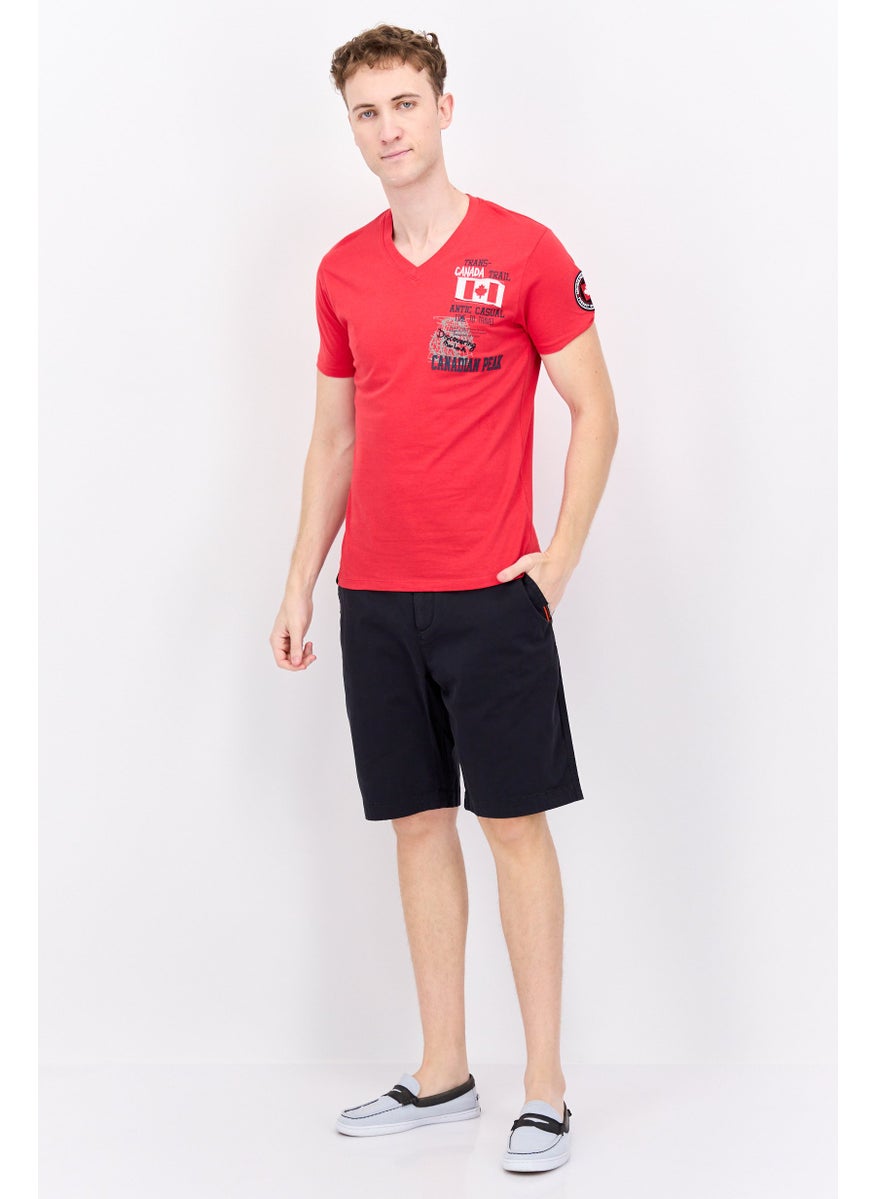 Canadian Peak - Men V Neck Short Sleeve Graphic T Shirt, Red - Image 1
