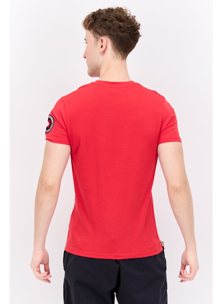 Canadian Peak - Men V Neck Short Sleeve Graphic T Shirt, Red - Image 1
