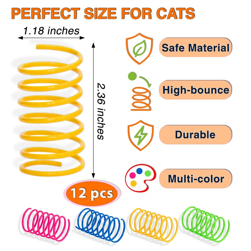 ISPONRE Cat Spring Toys for Indoor Cats, Springy & Durable PET Plastic Spiral Coil Cat Toy, Interactive Self Play for Boredom Relief, 12 Pack - Image 2