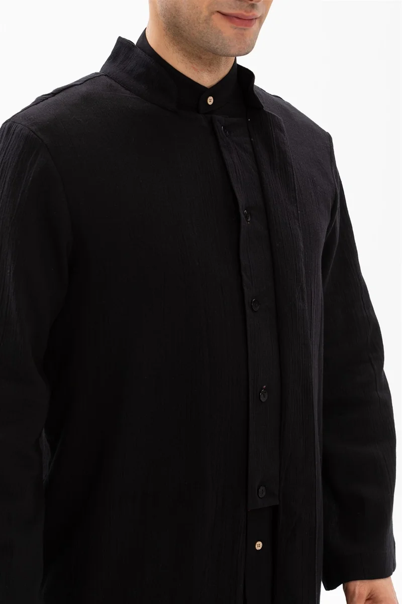 Eliş Şile Bezi Şile Cloth Slim Men's Prayer Robe Summer Prayer Cloth Cotton Fabric Robe Black Syh