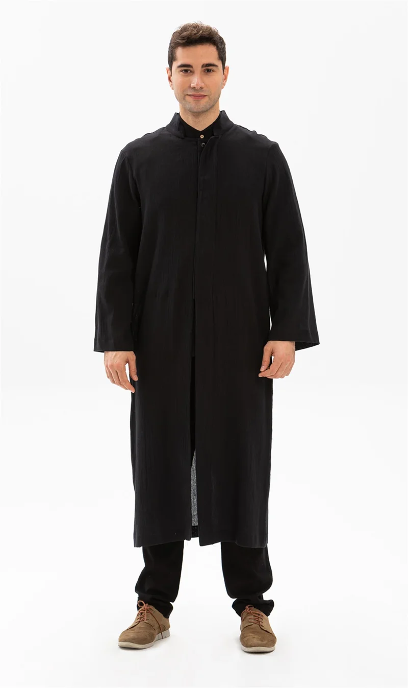 Eliş Şile Bezi Şile Cloth Slim Men's Prayer Robe Summer Prayer Cloth Cotton Fabric Robe Black Syh