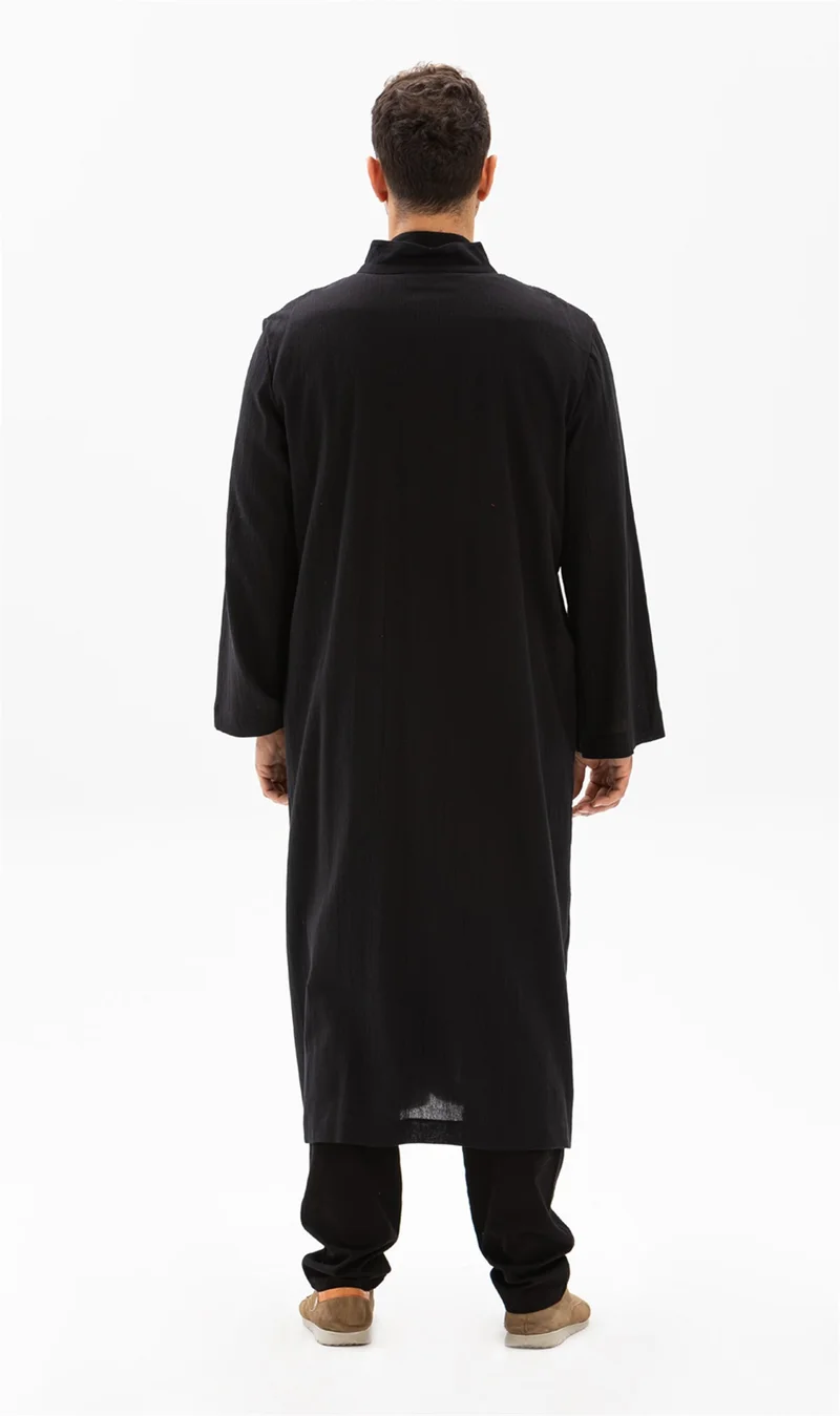 Eliş Şile Bezi Şile Cloth Slim Men's Prayer Robe Summer Prayer Cloth Cotton Fabric Robe Black Syh
