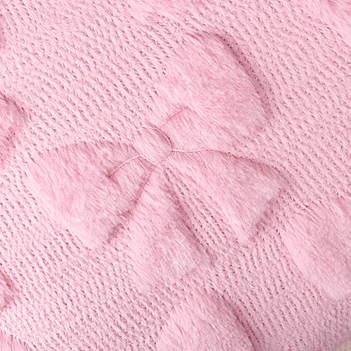 Yuubin Pink Bow Throw Pillow Covers 18x18in Set of 2Christmas Coquette Soft Plush Faux Fur Pillow Case for Large Couch Sofa Home Room Indoor Outdoor Holiday Decorations - Image 3