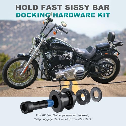 MoKitDora Hold Fast Sissy Bar Docking Hardware Kit for Harley 2018-later Softail Fat Boy FLFB, FLFBS, FXBR FXBRS FLDE, FLHC, FLHCS, Slim FLSL, FXBB, FXFBS, FLSB, FXLR, FXLRS and FXST Models, Black - Image 2