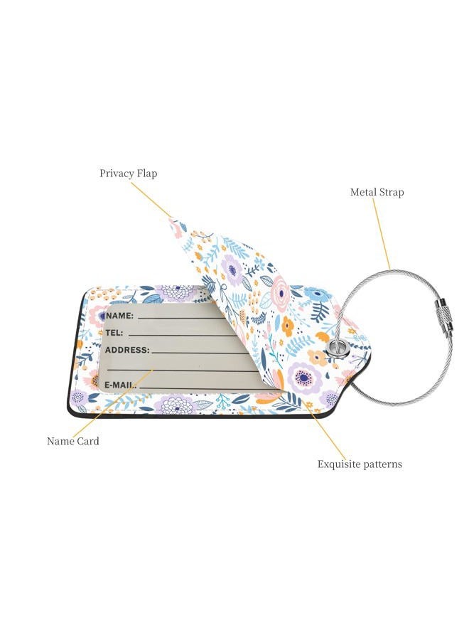 Anikathy 2 Pcs Luggage Tags for Suitcase, Cute Unique PU Leather Travel Bag Tag with Privacy Cover ID Label Address Card and Durable Metal Ring Suitable for Men Women Children Backpack,Colorful Flowers A - Image 3