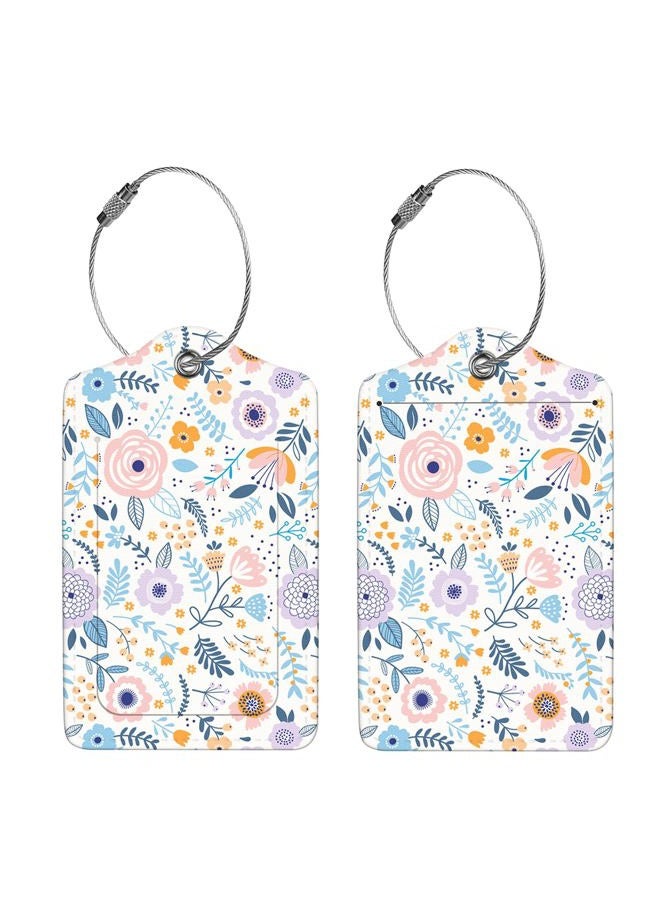 Anikathy 2 Pcs Luggage Tags for Suitcase, Cute Unique PU Leather Travel Bag Tag with Privacy Cover ID Label Address Card and Durable Metal Ring Suitable for Men Women Children Backpack,Colorful Flowers A - Image 4