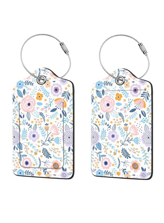 Anikathy 2 Pcs Luggage Tags for Suitcase, Cute Unique PU Leather Travel Bag Tag with Privacy Cover ID Label Address Card and Durable Metal Ring Suitable for Men Women Children Backpack,Colorful Flowers A - Image 1