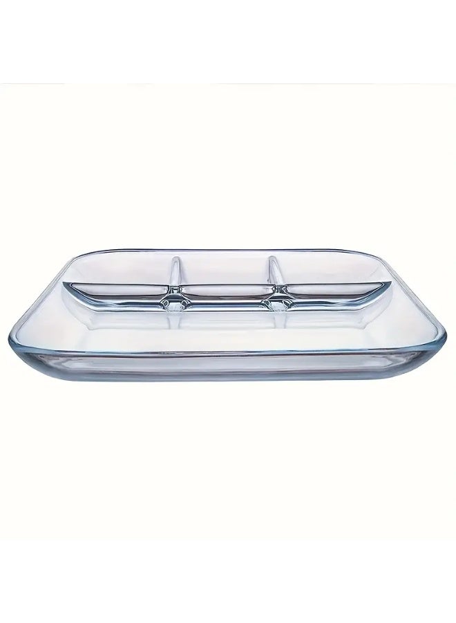 Glass Divided Plate – 10inch Dinner Plate with 4 Compartments, 1 PieceGlass Divided Plate – 10inch Dinner Plate with 4 Compartments, 1 Piece - Image 1