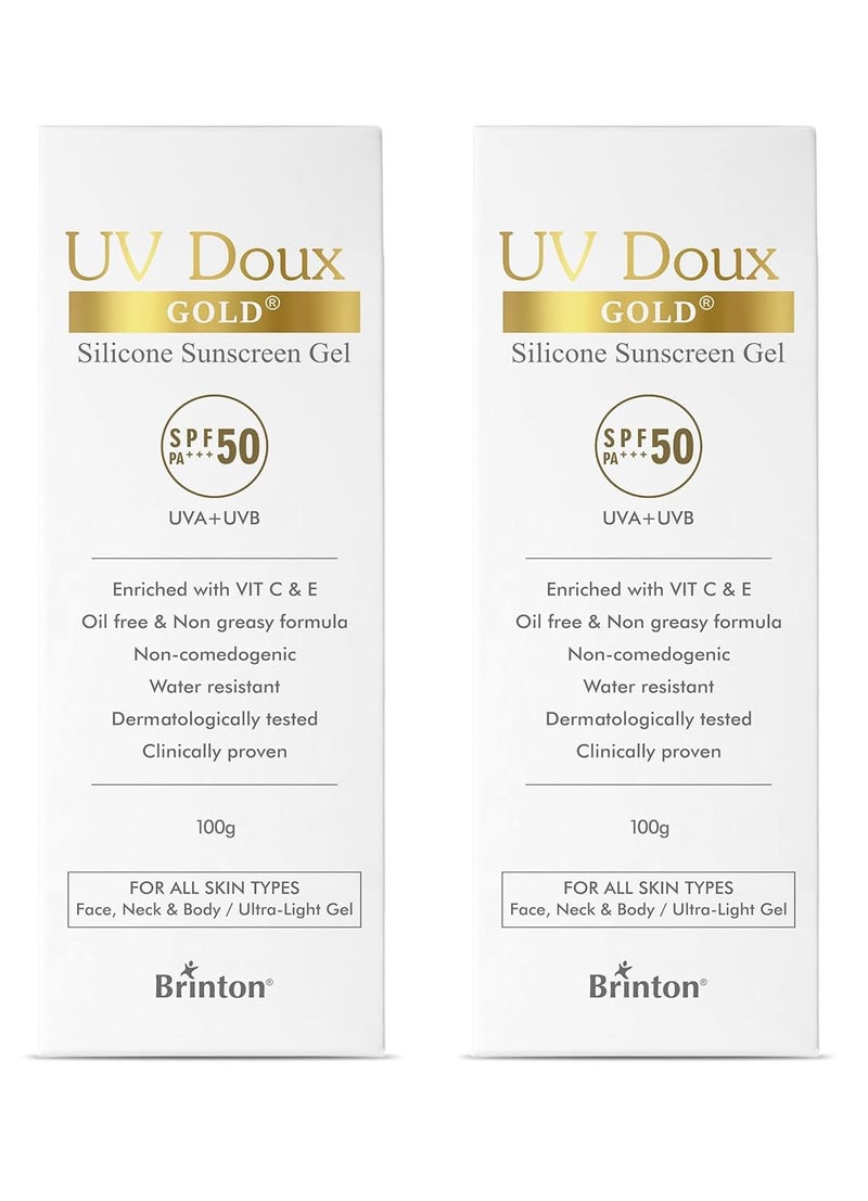 Brinton جل واقي الشمس برينتون يو في دوكس جولد سيليكون SPF 50 PA مع فيتامين C و E حماية من UVA و UVB غير دهني مقاوم للماء لجميع أنواع البشرة 100 جرام عبوة من 2 - Image 1