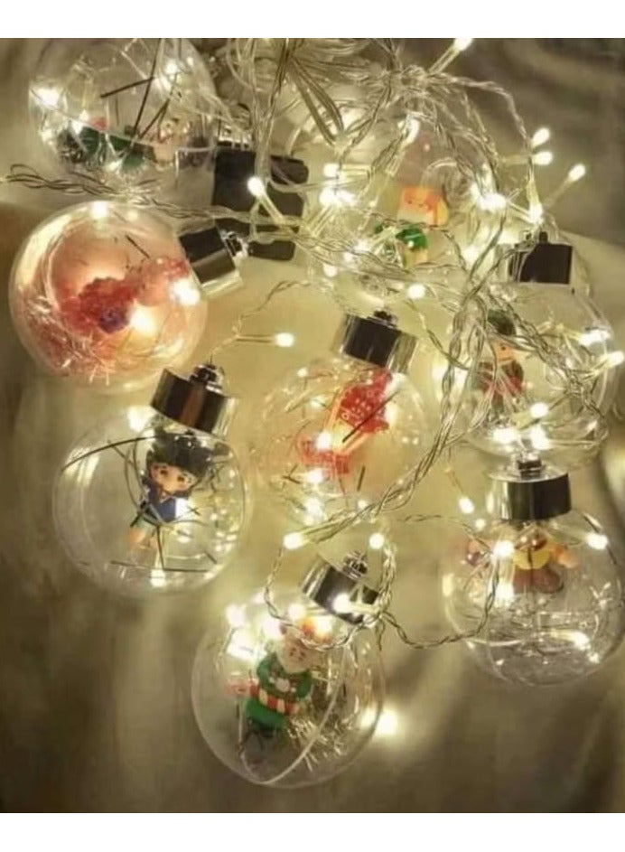 A curtain of luminous balls with the most beautiful Ramadan characters inside, Ramadan decorations, 2 meters long, 2 plugs.