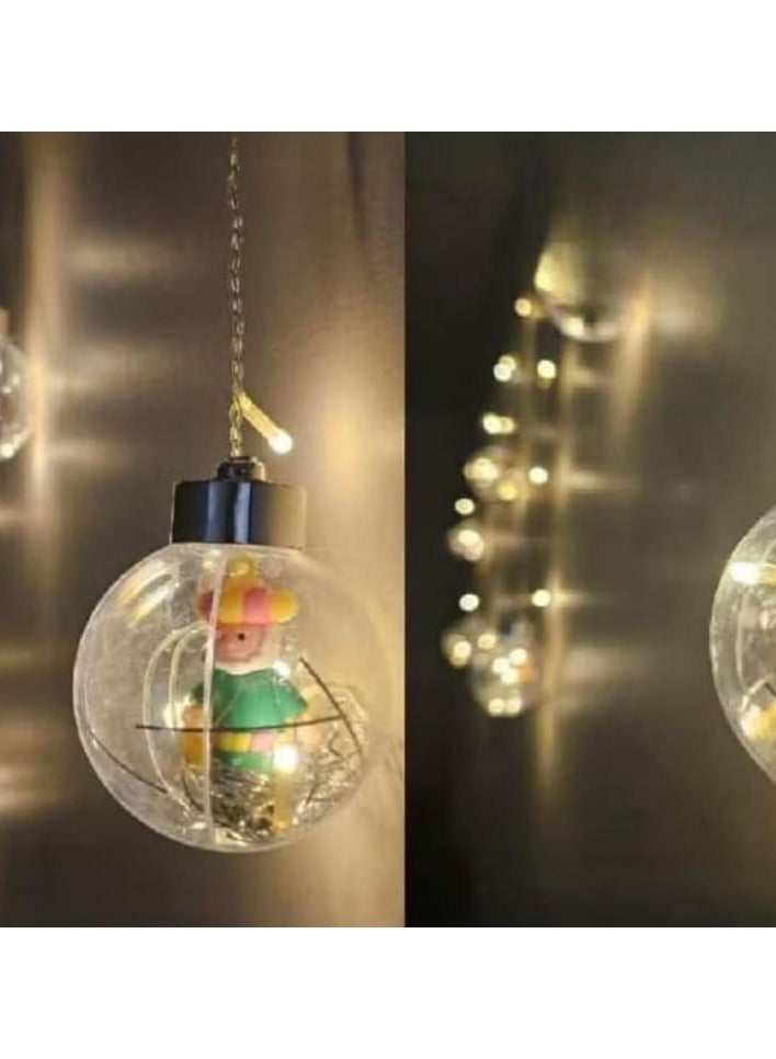 A curtain of luminous balls with the most beautiful Ramadan characters inside, Ramadan decorations, 2 meters long, 2 plugs.