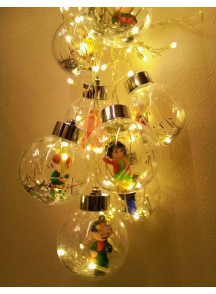 A curtain of luminous balls with the most beautiful Ramadan characters inside, Ramadan decorations, 2 meters long, 2 plugs.