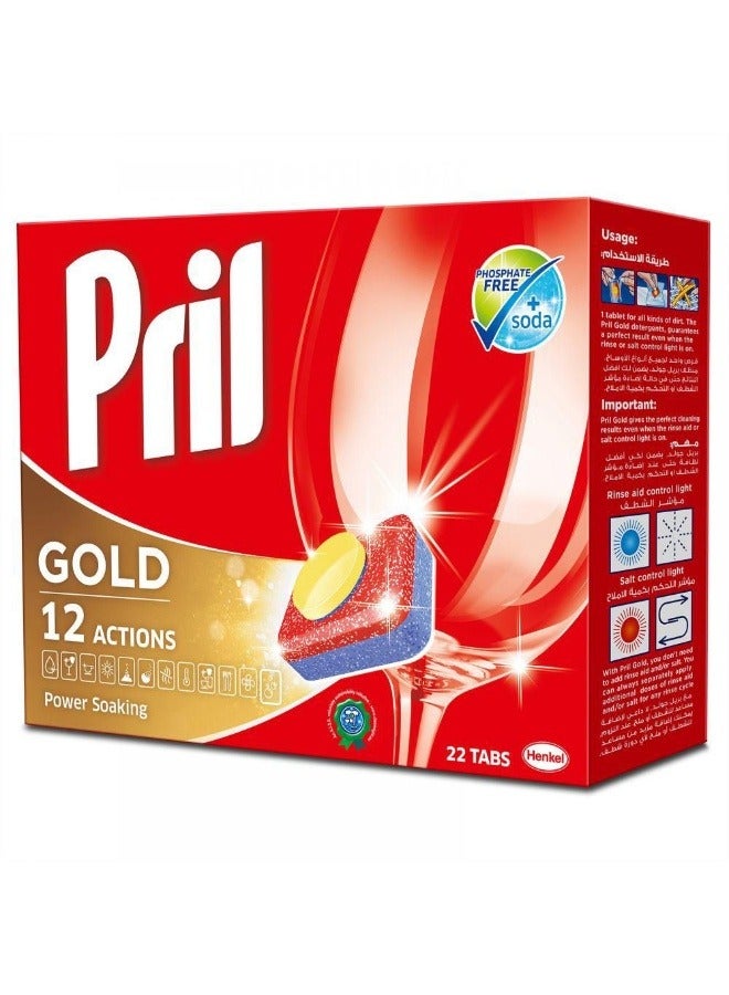 PRIL Gold 12 Action Automatic Dishwasher Tablets – 22 Tabs x 3 Packs  Powerful Grease Removal & Sparkling Clean - Image 1