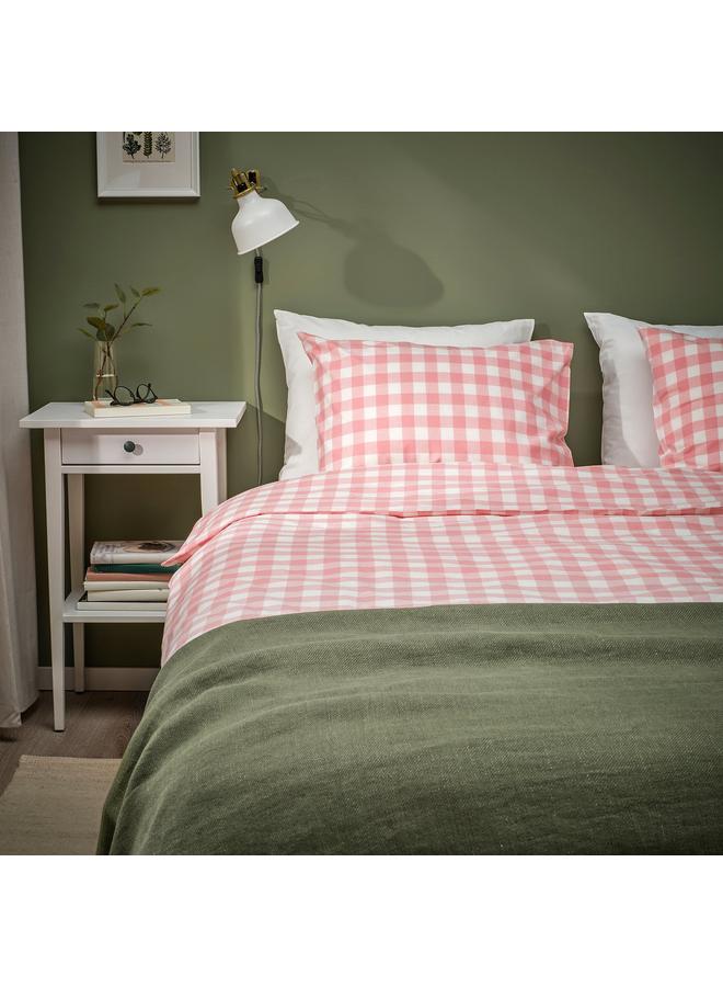 erorex Duvet cover and 2 pillowcases, light pink white/check, 240x220/50x80 cm - Image 2