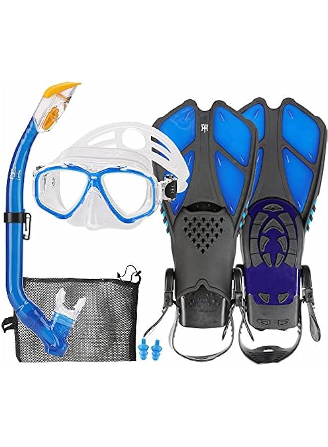 Arabest Kids Mask Fins Snorkel Set Snorkeling Packages, with Diving Mask, Snorkel, Adjustable Swim Fins, Mesh Bag, Anti-Fog Anti-Leak Snorkeling Gear for Kids for Snorkeling Swimming Diving - Image 1