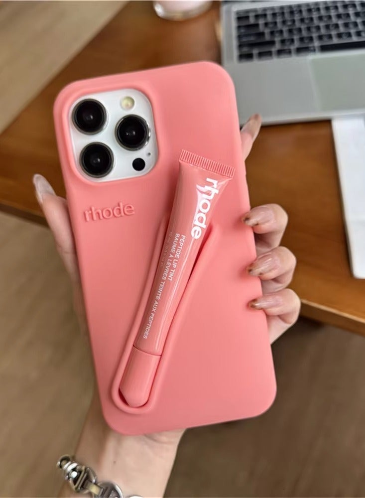 rhode iPhone 16 Pro Max Silicone Case Lip Holder for Cell Phone, Lip Gloss Adhesive Sleeve for Phone, Lip Holder Stick-on Phone Case, Back Stick On Holder for iPhone Phones (Pink) - Image 1