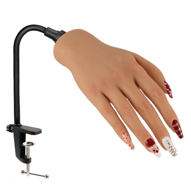 Nail Pratice Training Hand for Acrylic Nails with Stand BracketSoft Silicone Maniquin Hand Flexible Bendable Nail Practice Fake Hand for Nails Art Practice Tool