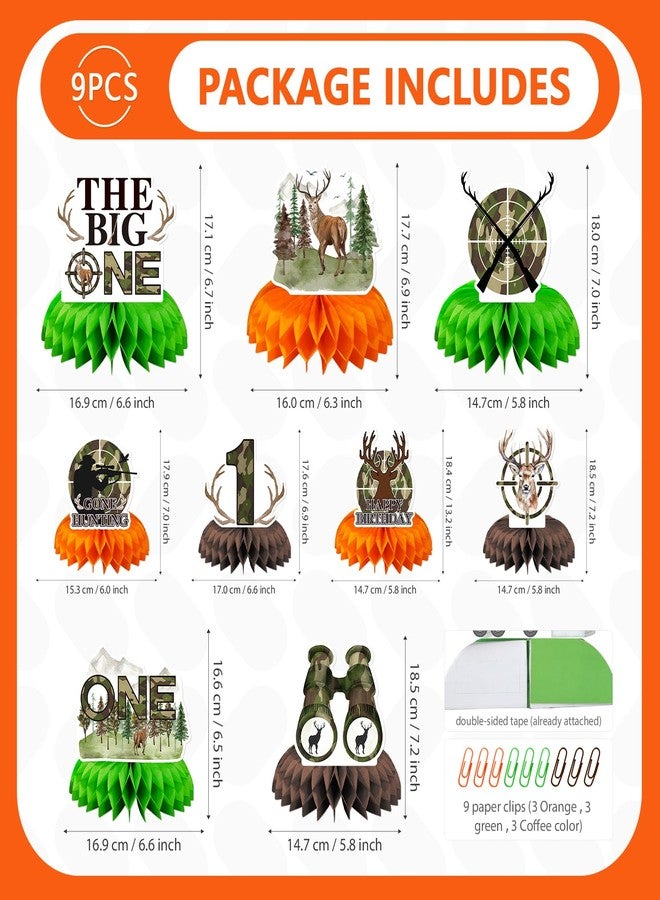 Grencian مجموعة جرينسيان من 9 قطع لتزيين حفلات أعياد الميلاد بطابع التمويه للصيد، تتضمن قطع مركزية على شكل خلية نحل مموهة للصيد، وزينة طاولة مميزة لحفلات أعياد الميلاد الأولى بطابع الصيد. - Image 2