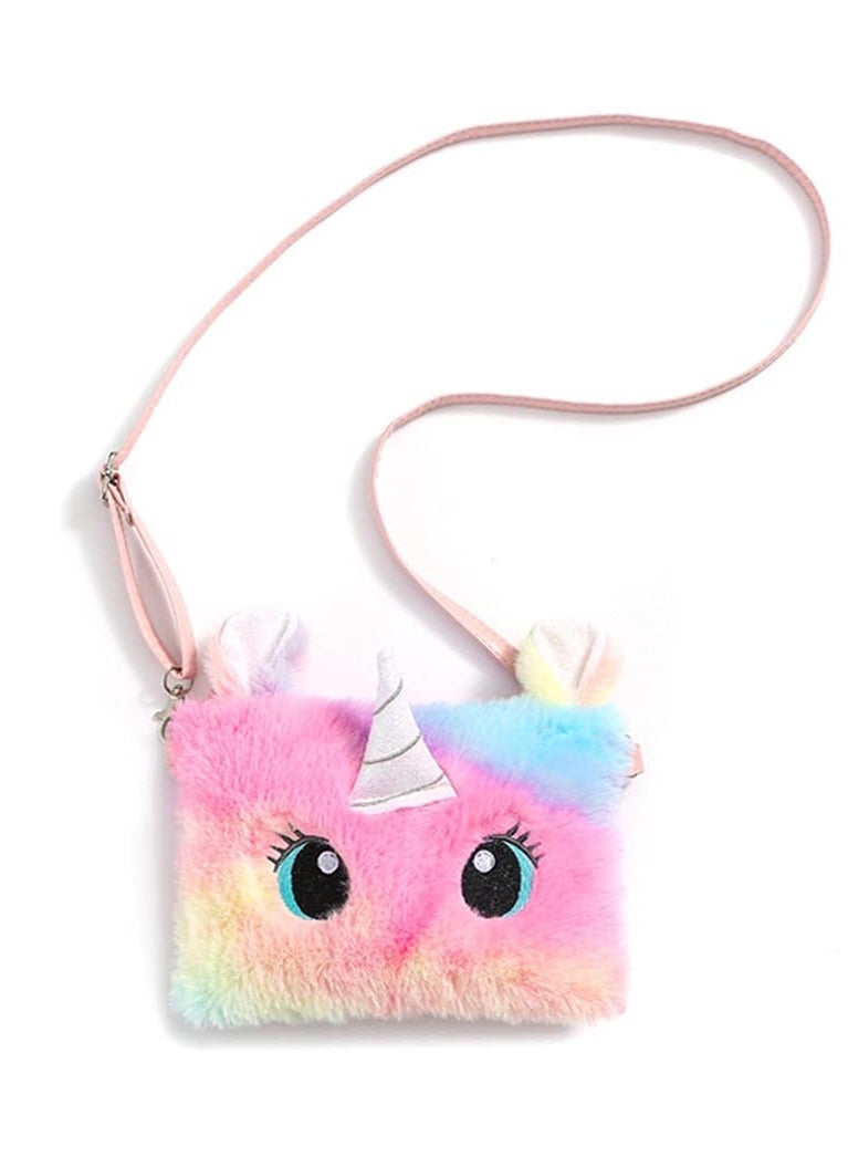 KASTWAVE Little Girls Shoulder Bags Wallets Messenger Bags Plush Unicorn Shoulder Bags Tie Dye Rainbow Kids Coin Purses Cute Princess Handbags Kids Accessories for Girls - Image 1