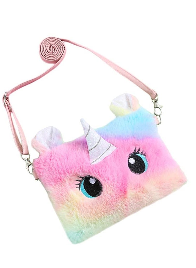 KASTWAVE Little Girls Shoulder Bags Wallets Messenger Bags Plush Unicorn Shoulder Bags Tie Dye Rainbow Kids Coin Purses Cute Princess Handbags Kids Accessories for Girls - Image 2