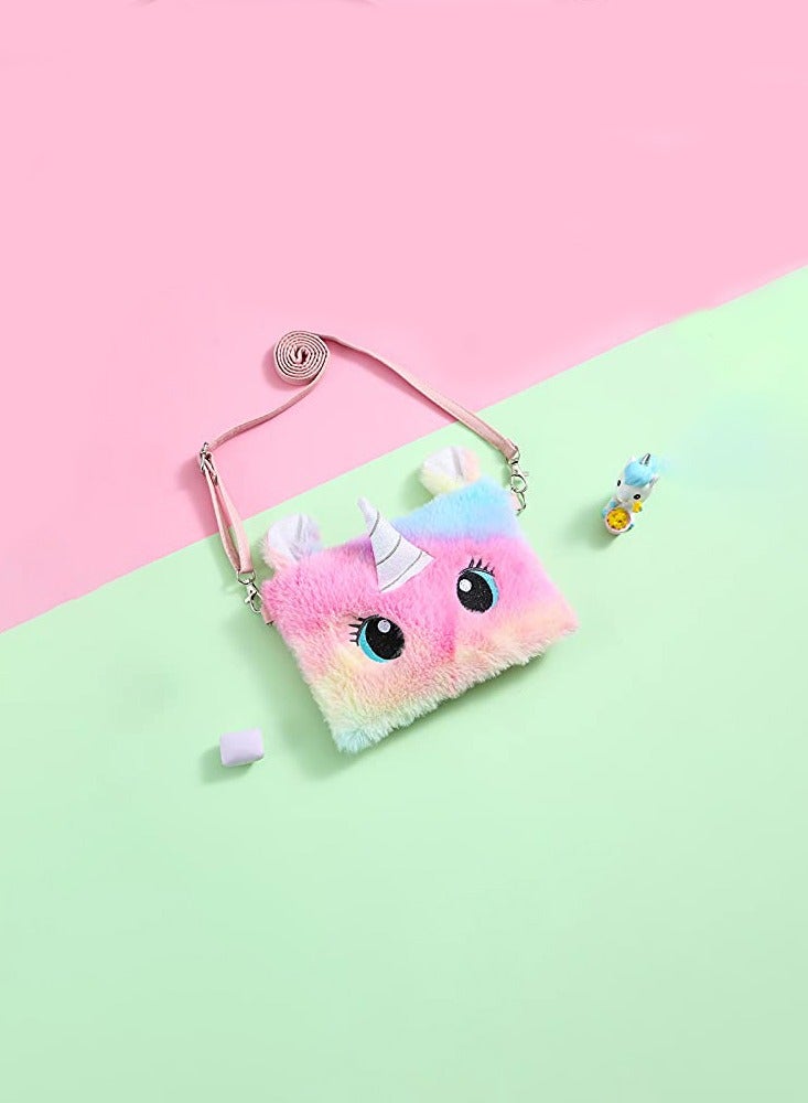 KASTWAVE Little Girls Shoulder Bags Wallets Messenger Bags Plush Unicorn Shoulder Bags Tie Dye Rainbow Kids Coin Purses Cute Princess Handbags Kids Accessories for Girls - Image 3