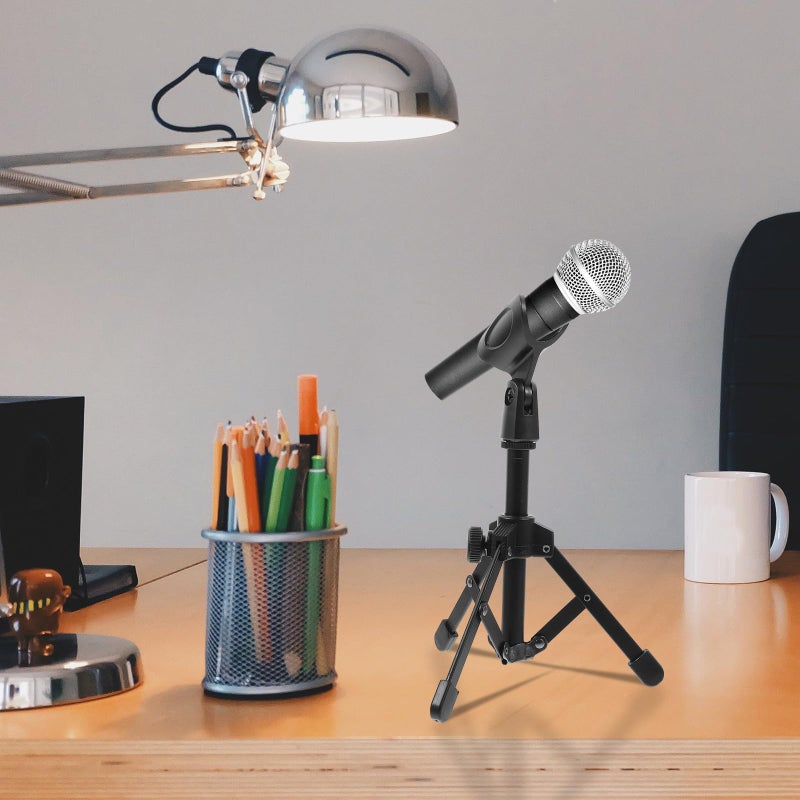 Black Foldable Desktop Microphone Stand with Mic Clip Tripod for Podcasting Streaming Recording - Image 5